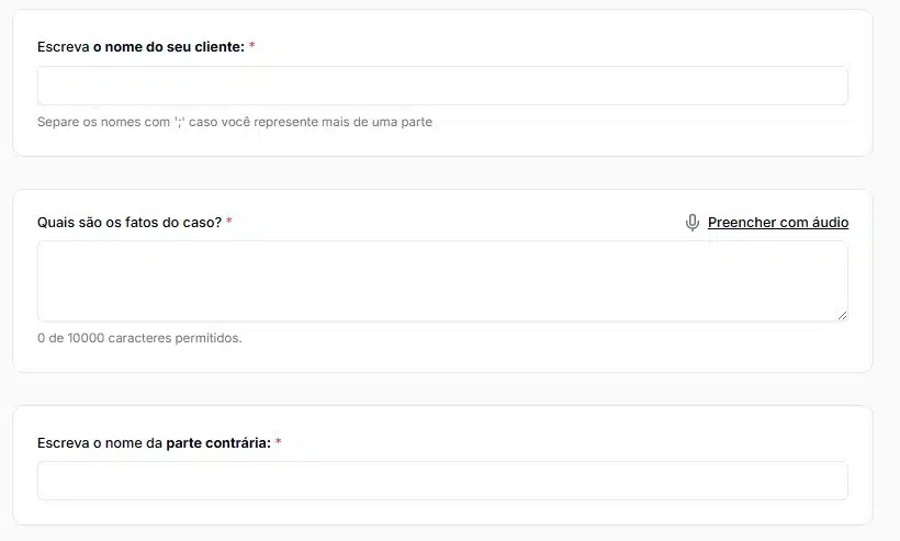 Preencher informação sobre o caso da queixa-crime