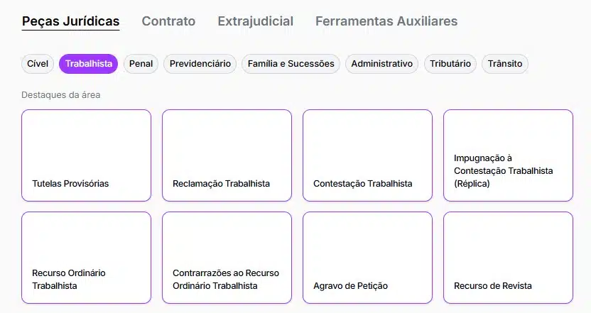 Ferramentas trabalhistas da jurídico AI