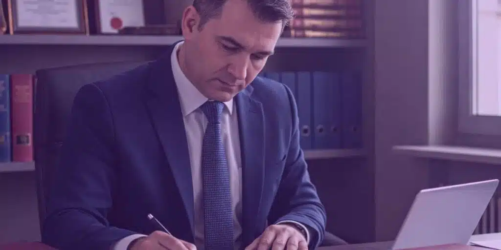 Um advogado trabalhando em um processo de execução fiscal.