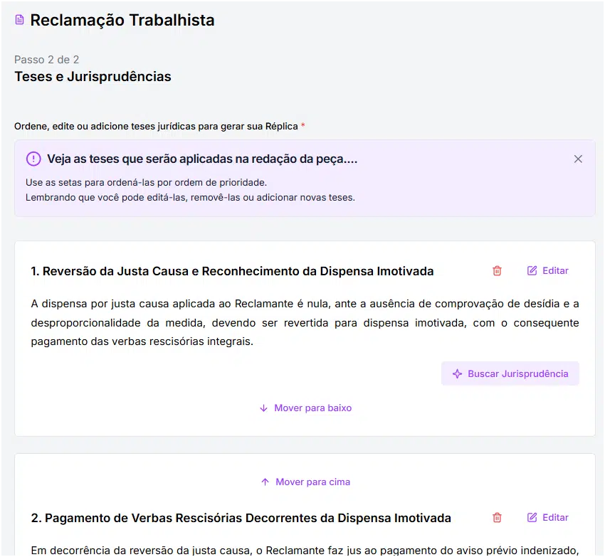 Teses geradas de reclamação trabalhista.