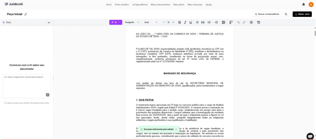 Finalizado o Modelo mandado de segurança concurso público