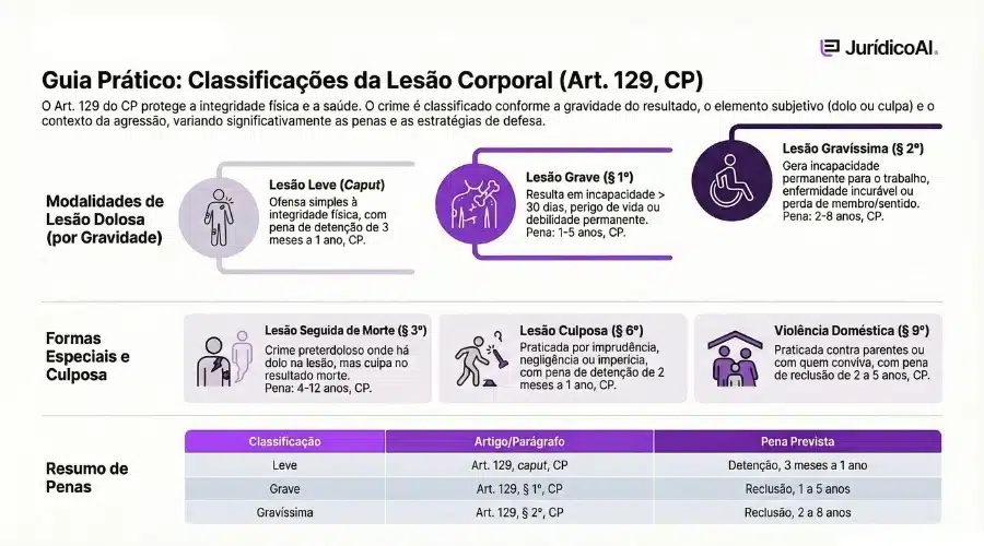 Classificações de lesão corporal previstas no art. 129.