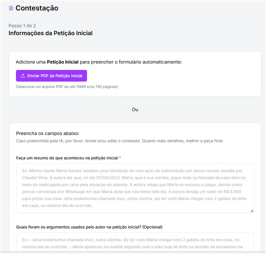 Informações para criar a sua contestaçã.