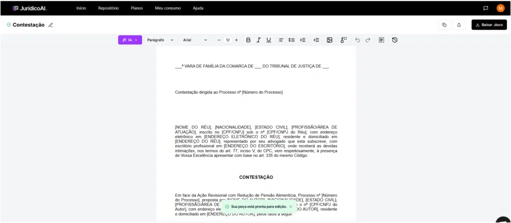 Contestação gerada pela Jurídico AI