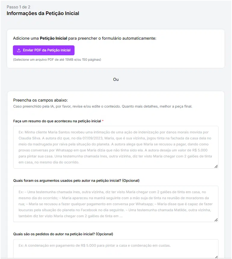 Formulário de informações.