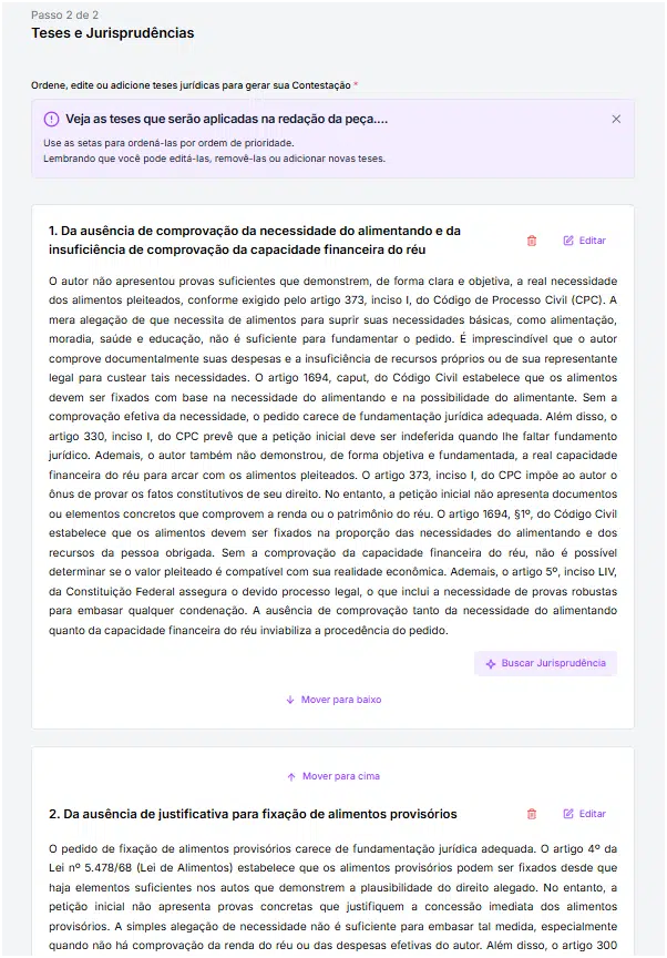 Revise as teses e jurisprudências geradas.